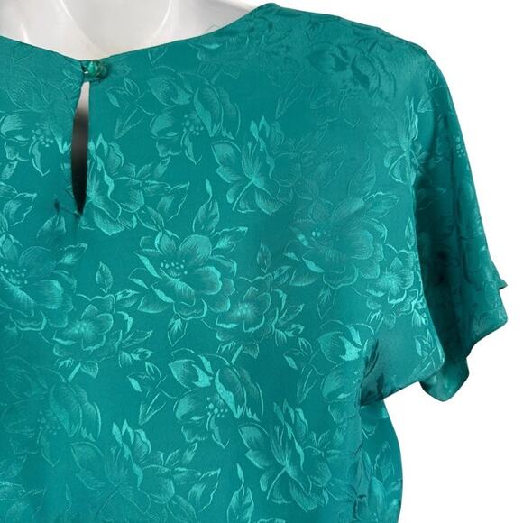 Act I Vintage Floral Satin Print Short Sleeve Blouson USA Made Green Dress sz 4 - Picture 12 of 16